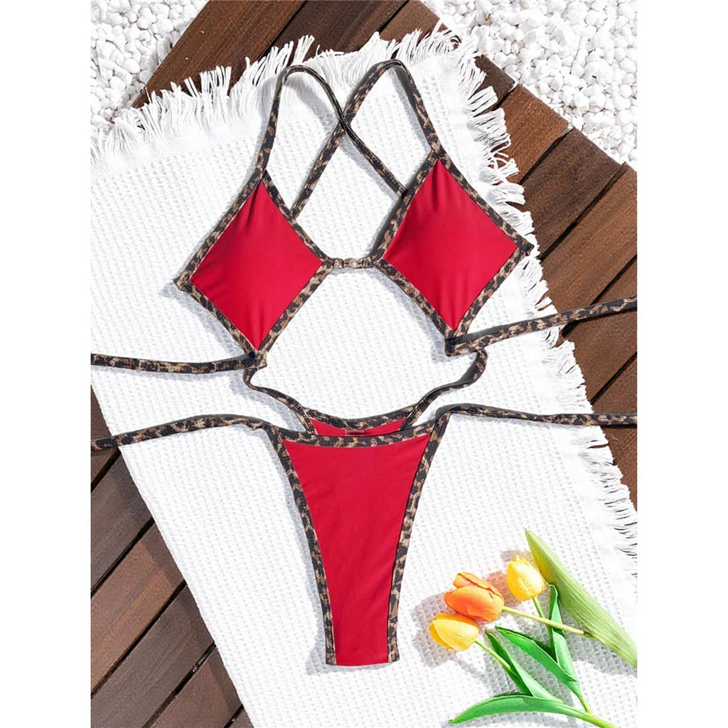 S - XL Leopard Extreme String Mini Micro Thong One Piece Swimsuit Women Swimwear Female Padded Bather Bathing Suit Swim K7067