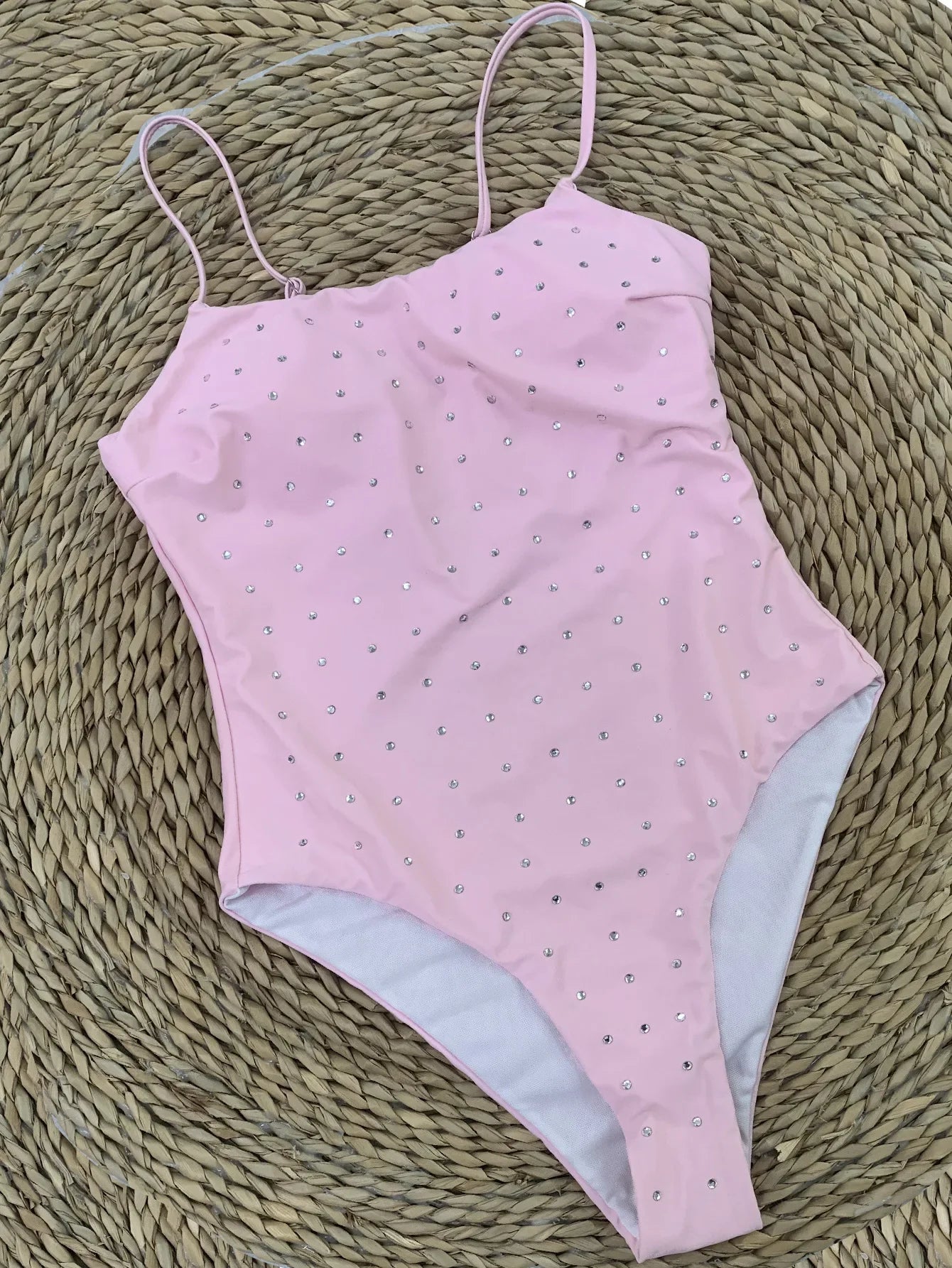 2025 Sexy Pink One-Piece Swimsuit with Rhinestone Accent Sleeveless Bathing suits Backless Monokinis Lady Holiday Beachwear