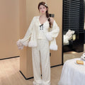 Fashionable Home Pajamas Three-piece Set Island Velvet Pajamas Spring and Autumn Suspenders Sexy Homewear Casual Suit