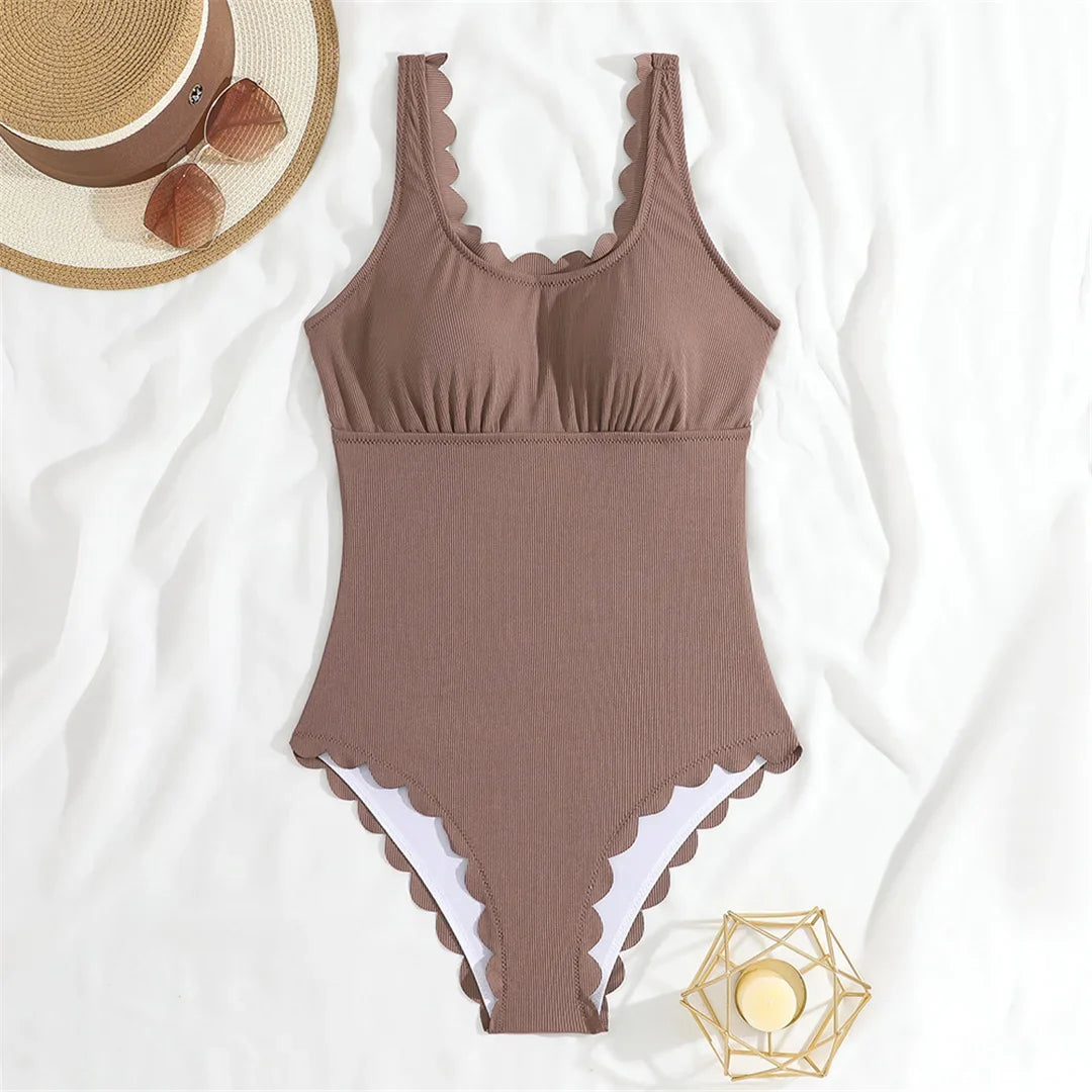 S - XXL 11 Colors Ribbed Frilled Women Swimwear One Piece Swimsuit Female Backless High Leg Cut Bather Bathing Suit Swim K7097