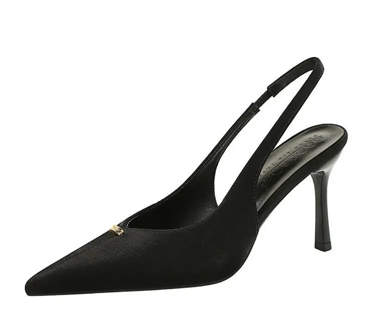 BIGTREE Shoes Sweet Metal Decoration Women Pumps Pointed High Heels silks satins heeled Sandals Women Summer Shoes Stiletto 8 cm