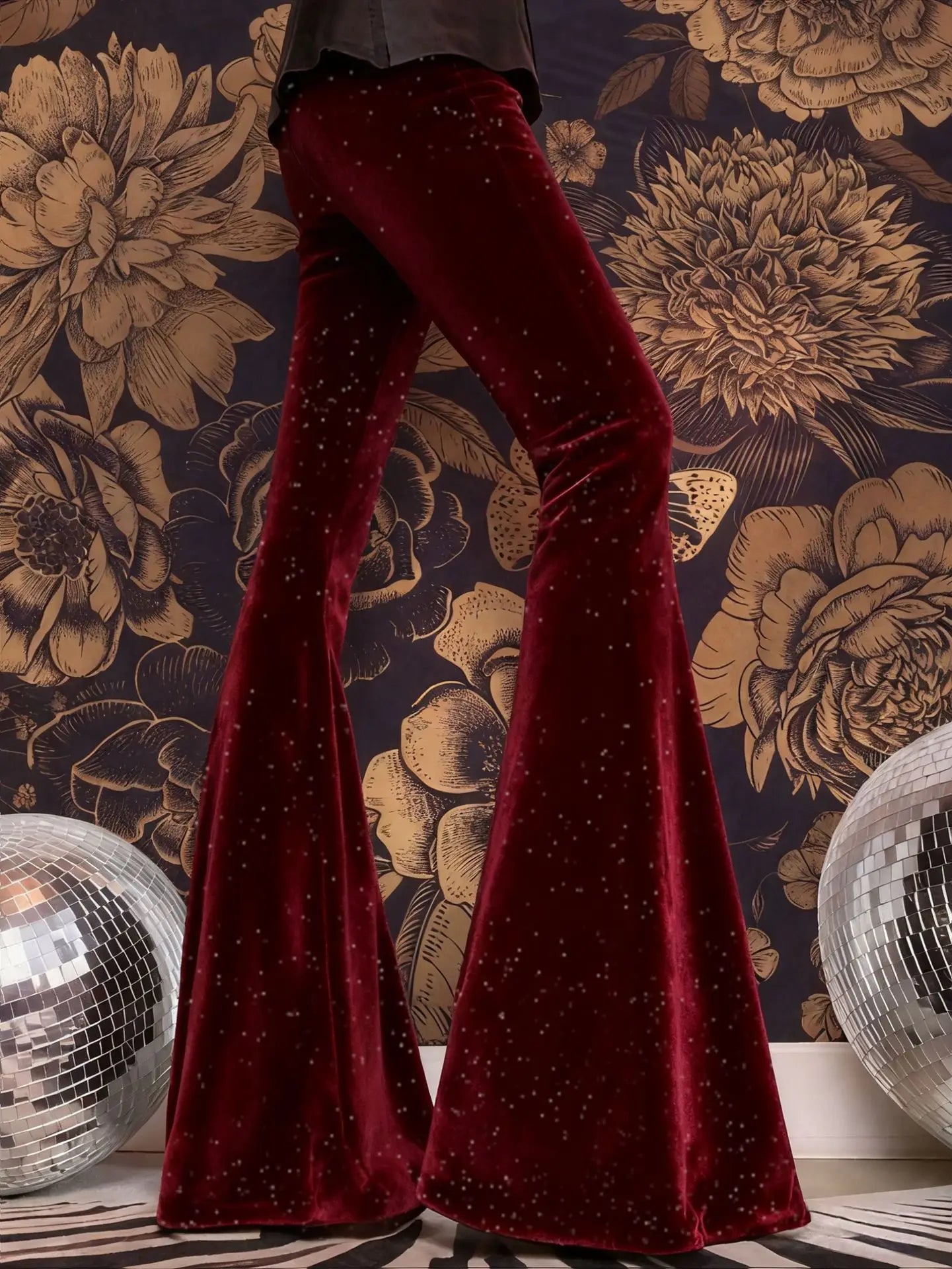 new European and American high-waisted slim shiny silver drape gold velvet bell-bottom casual pants