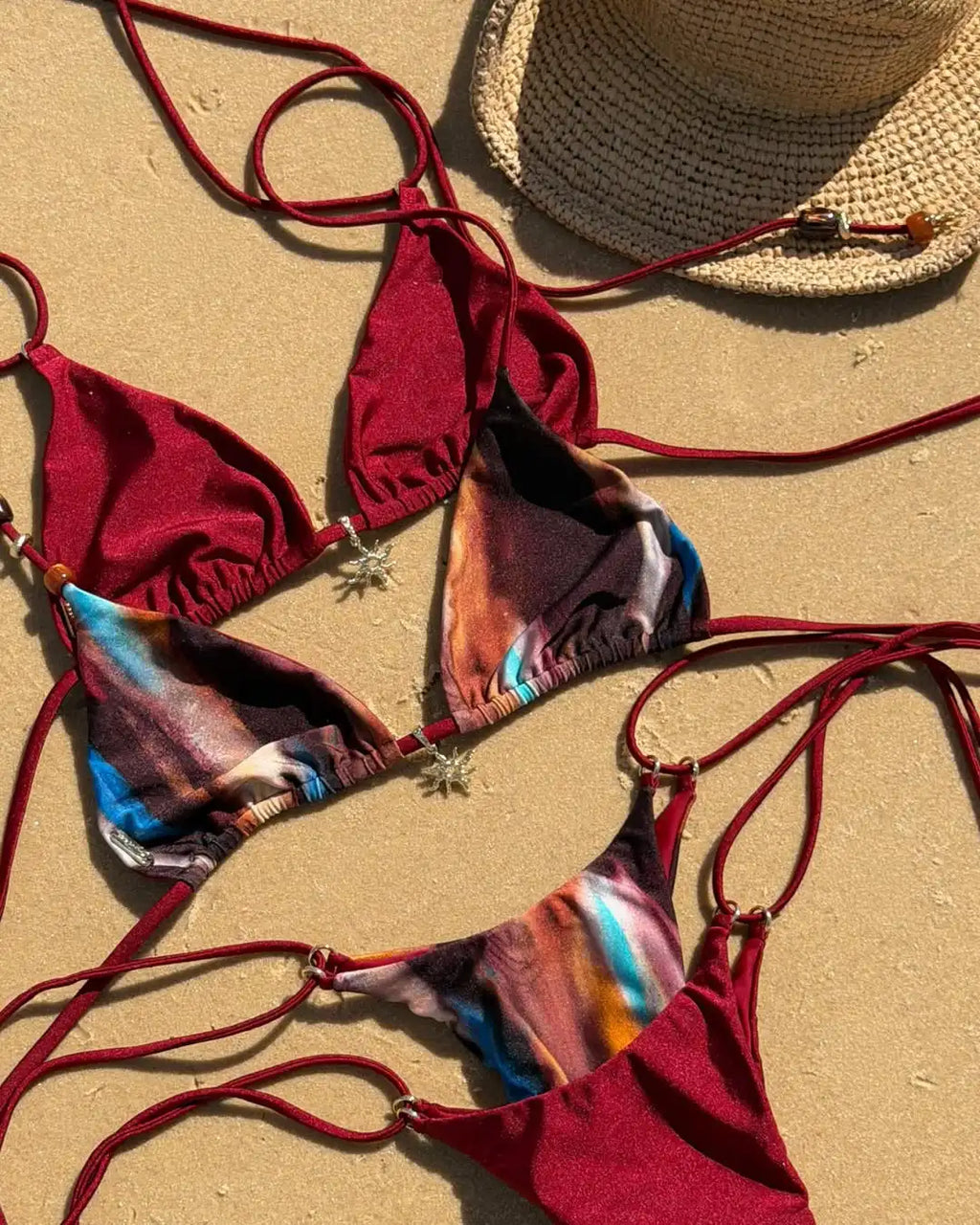 Sexy Beads Decorated Lace-up Bikini Women's Swimsuit Fashion Lady Low Waist Biquini Swimwear Mujer Bathing Suit Female Beachwear