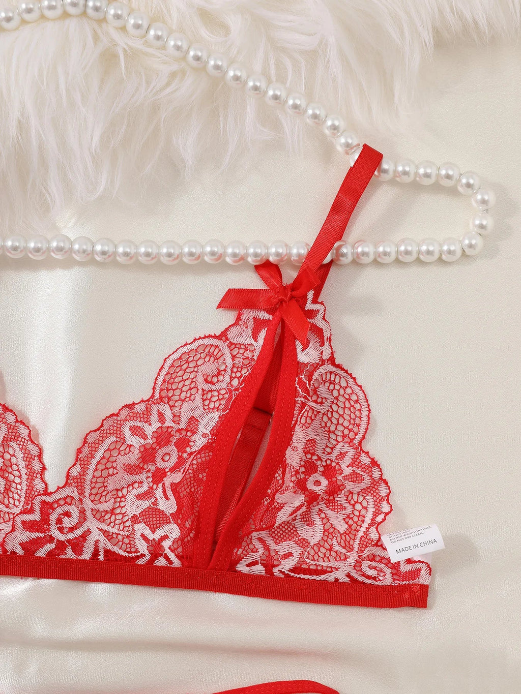 Floral Lace Sexy Lingerie Bow Open Split Cup Intimates Bra And Thongs Sets Crotchless Naughty Porn Sex Outfit Women's Underwear