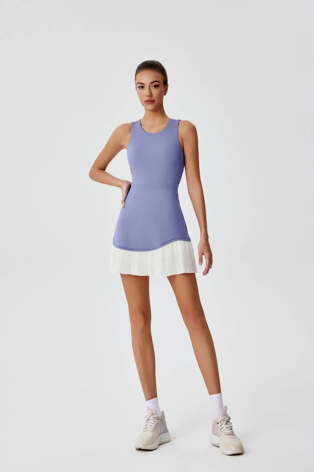 Women One-piece Tennis Dress Summer Black Contrast Pleated Anti Light Speed Dry Sports Dresses Hollowed Out Back Yoga Clothes