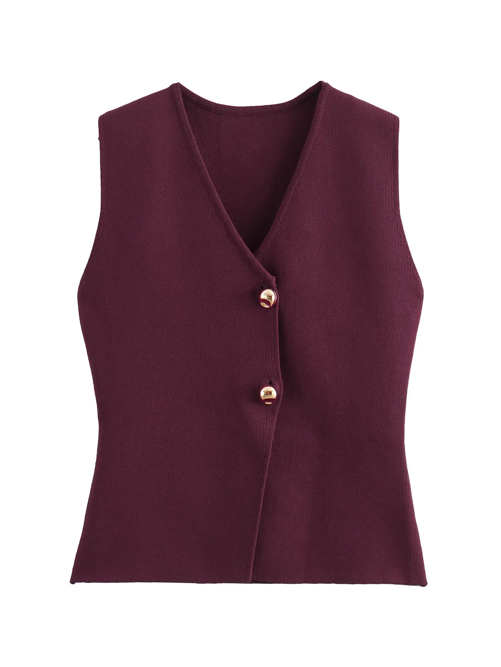 Foridol Gold Button Knitted Tank Top Women Autumn Winter Burgundy Short Vest Sleeveless V Neck Chic New Fashion Tops
