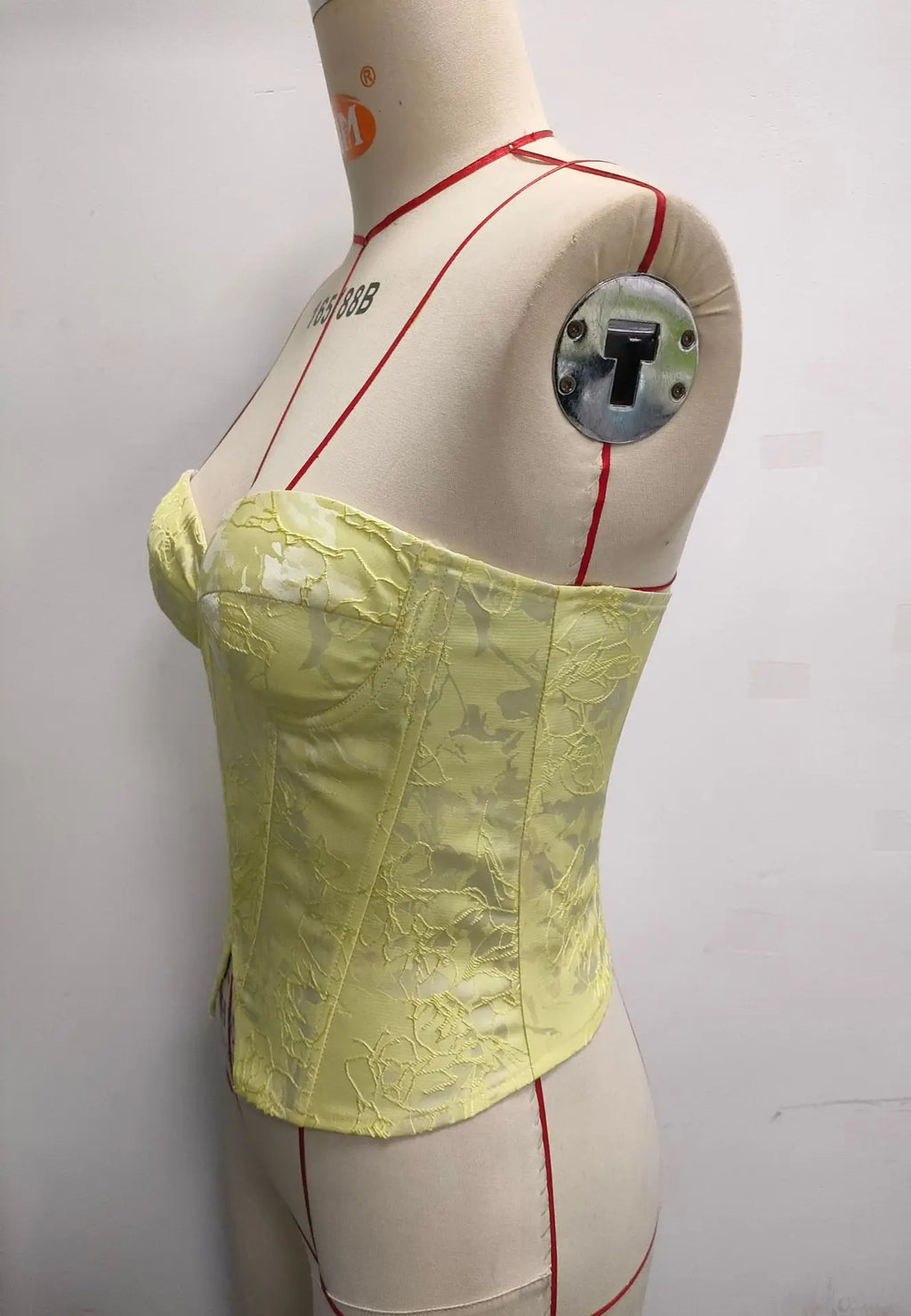 Sexy Yellow Woven Rose Jacquard Tank Top Women Strapless Steel Ring Slim Fit Fishbone Vest Summer Back Criss Cross Party Corset