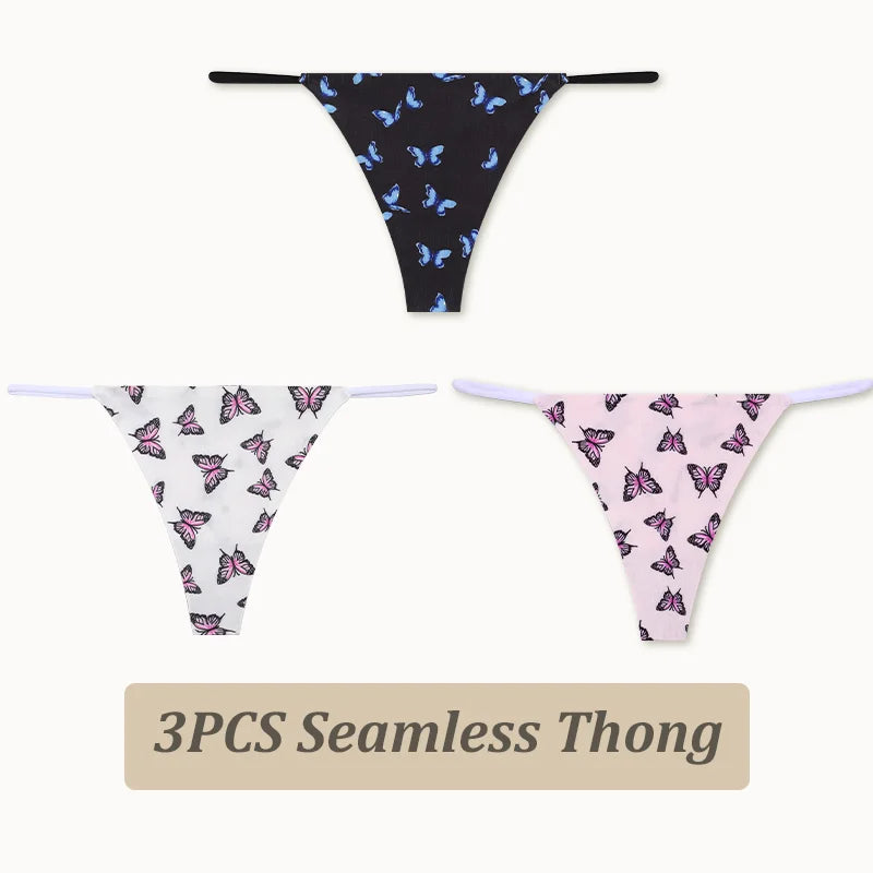 3PCS Women Seamless Leopard Butterfly Panties Sexy Ultra-thin Briefs Female Ice Silk No Trace Underwear Low Rise Soft Lingerie