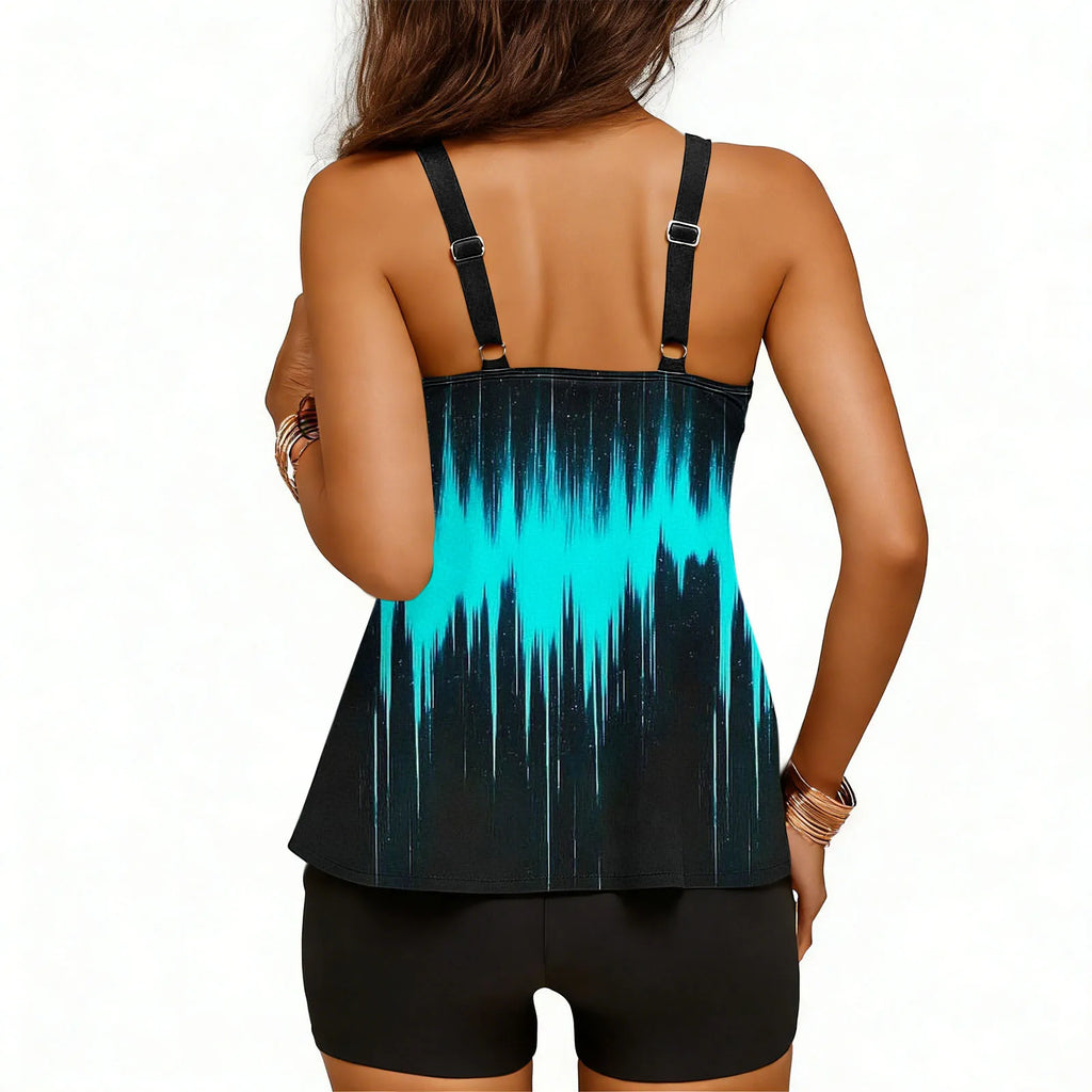 2026 Printed Tankini High Waist Strappy Swimsuit Women Two Pieces Swimwear Female Bathers Swimming Bathing Swimming Swim Suit