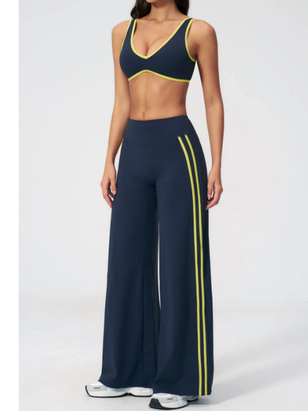 Women's Tracksuit Color Blocked Yoga Sets V Neck Sports Bra High Waist Flare Pants Fitness Suit Outdoor Running Workout Clothes
