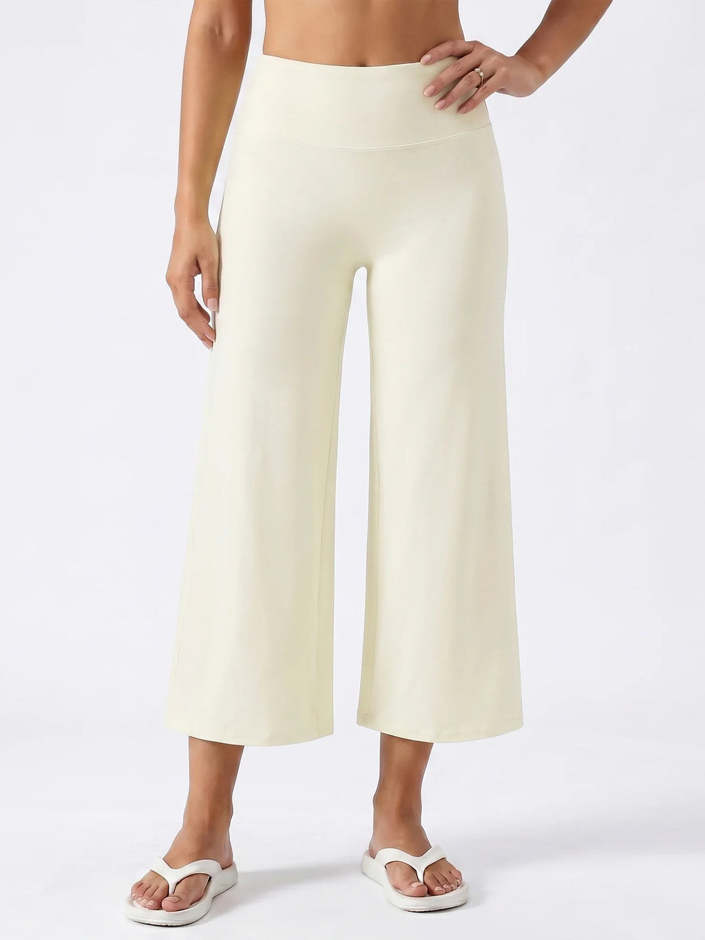 Women Solid Color Capri Pants High Waist Skinny 3/4 Length Flared Pants Casual Loose Fit Cropped Jogging Trousers Daily Summer
