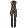Women Halter Neck Lace Mesh Jumpsuit Sheer See Through Sleeveless Backless Bodycon Romper Y2K Clubwear Party Nightclub Outfit