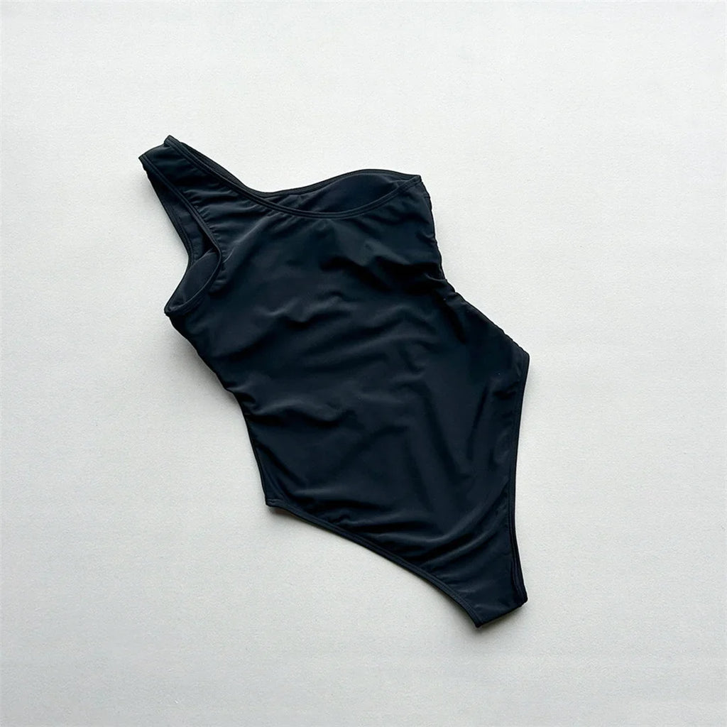 Asymmetric Cut Out One Shoulder Women Swimwear One Piece Swimsuit Female High Leg Cut Monokini Bather Bathing Suit Swim V7949