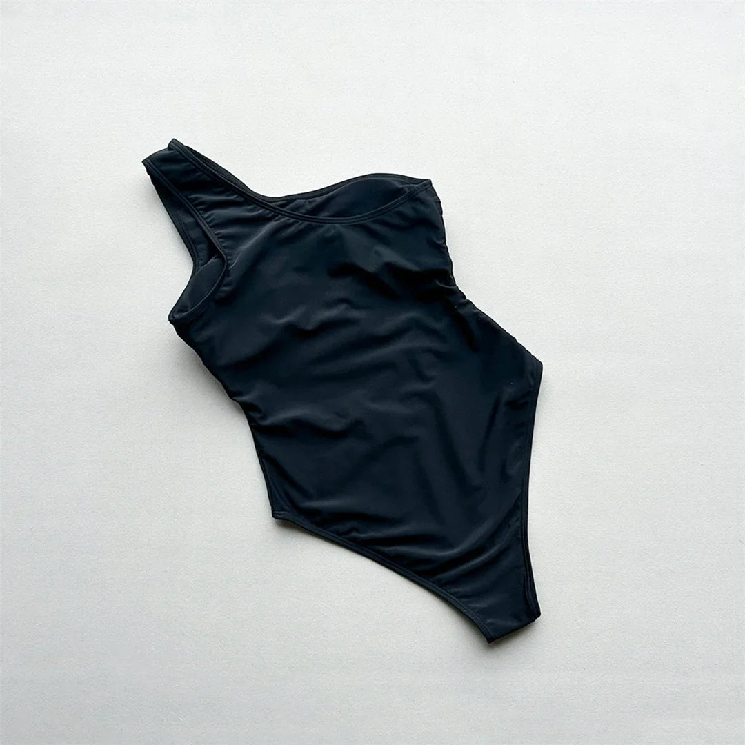 Asymmetric Cut Out One Shoulder Women Swimwear One Piece Swimsuit Female High Leg Cut Monokini Bather Bathing Suit Swim V7949