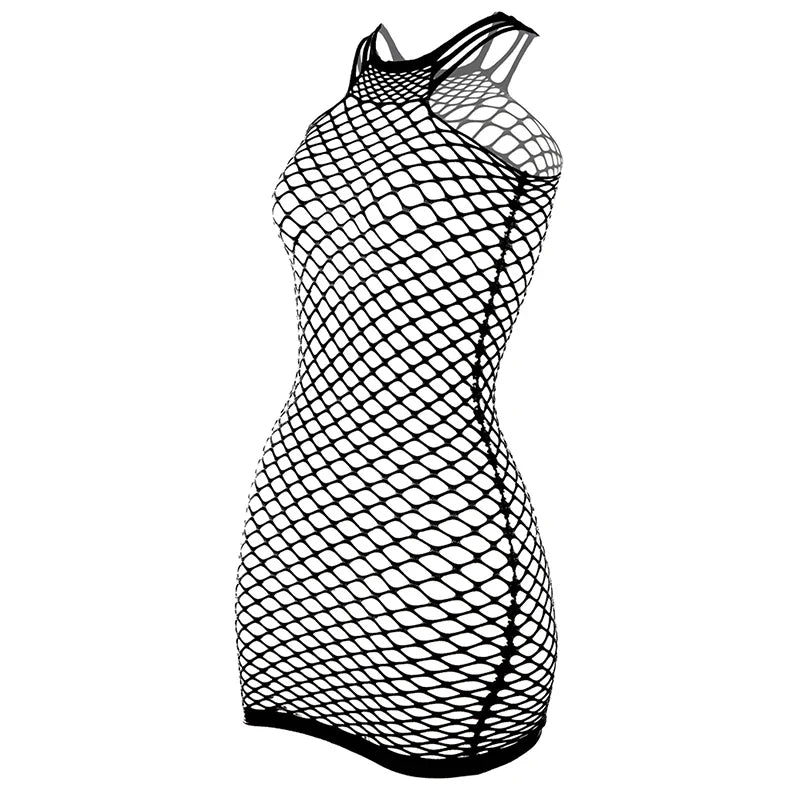 Fishnet Women Sexy Beach Cover Up Dress Women Stretch See Through Sleeveless without Bikini Swimsuit Cover up Mini Beachwea