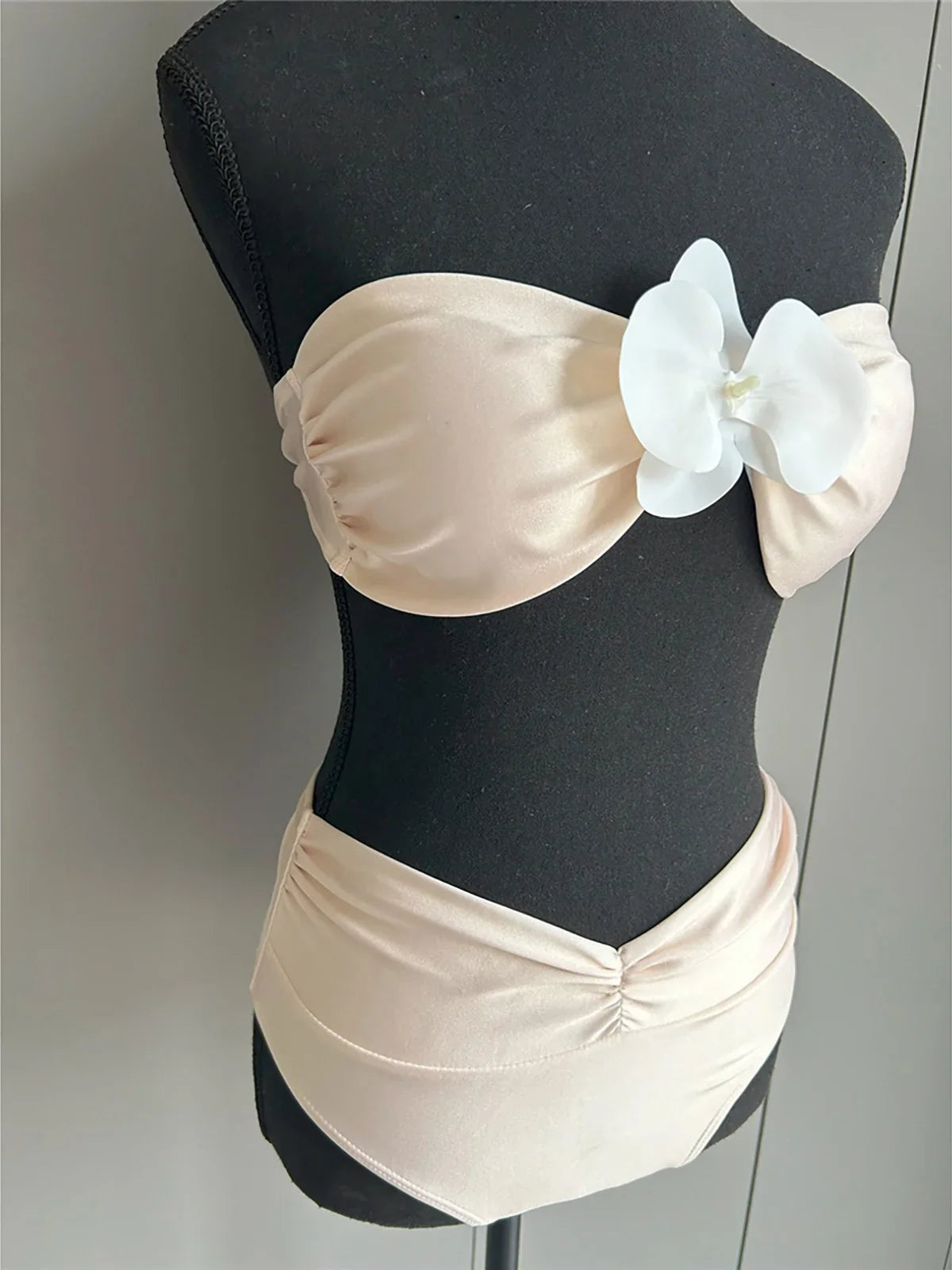 3D Flower Bandeau Female Swimsuit High Waist Bikini Women Swimwear Two-pieces Bikini set Padded Bather Bathing Suit Swim K7050
