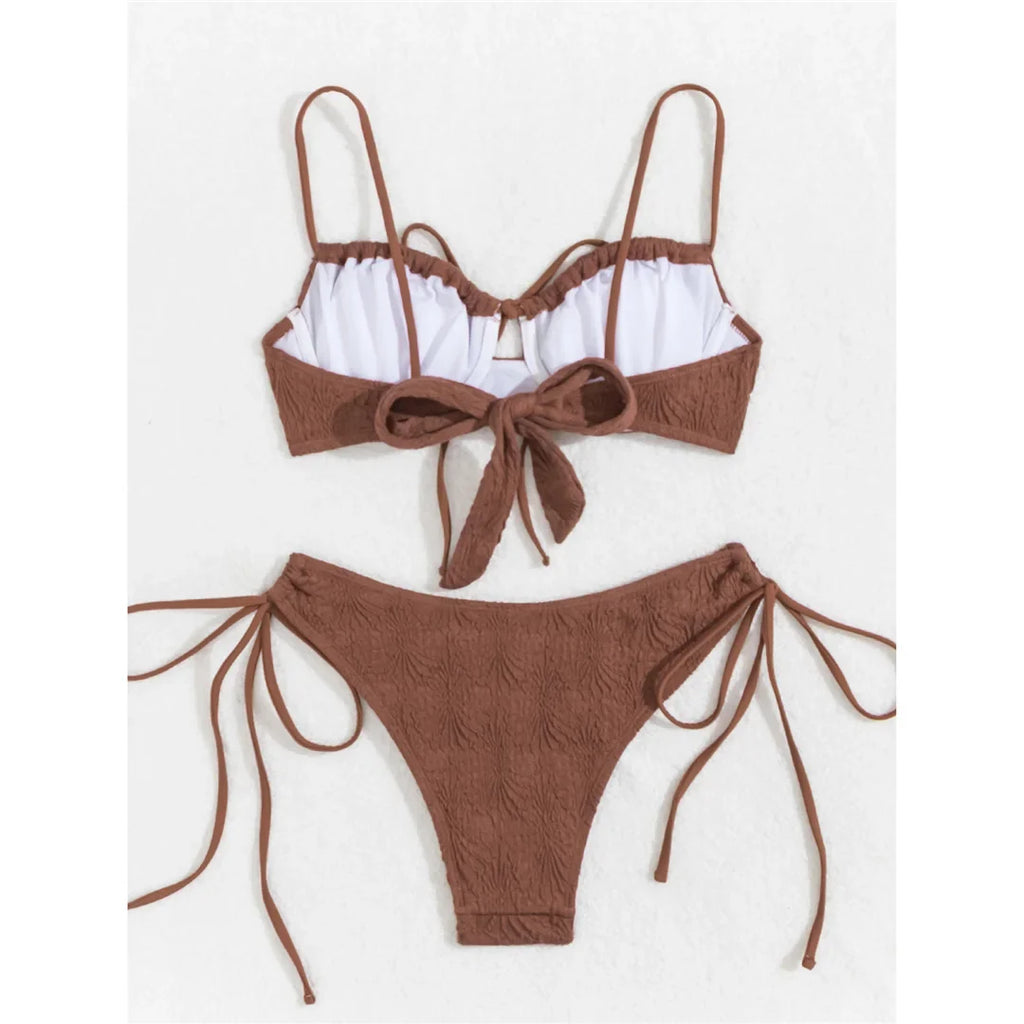 Wrinkled Underwired Knotted High Cut Bikini Female Swimsuit Women Swimwear Two-Pieces Bikini Set Bather Bathing Suit Swim V5807