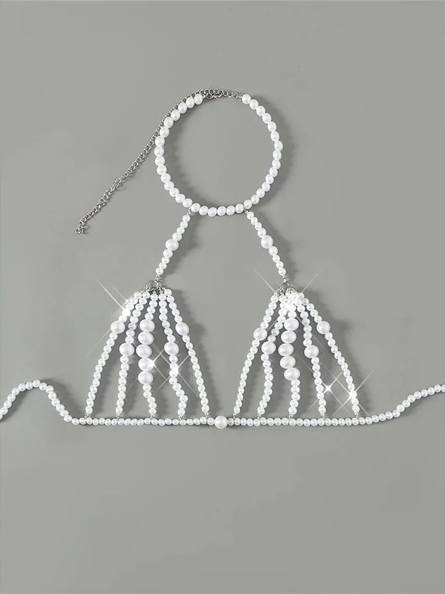 Luxury Pearls Chain Fringe Tassel Bikini Bottom Swim Brief Women Swimwear Female Bather Brazilian Tanga Panties Underwear