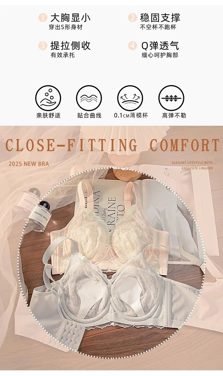 Plus Size Wireless Bra Women Summer Thin Minimizer Large Bust Support Side Coverage Anti Sagging Adjustable Straps Comfort White