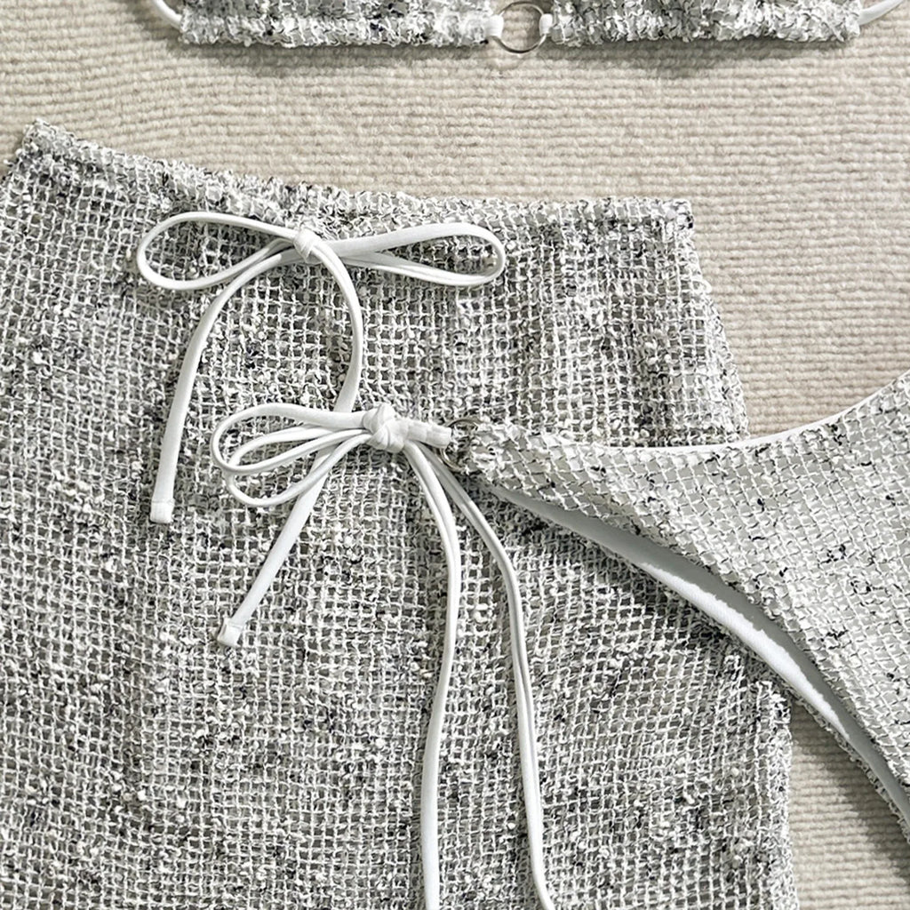 With Fishnet Sarong Skirt Halter Micro Bikini Women Swimwear Female Swimsuit Three-pieces Bikini Set Bathing Suit Swim Beachwear