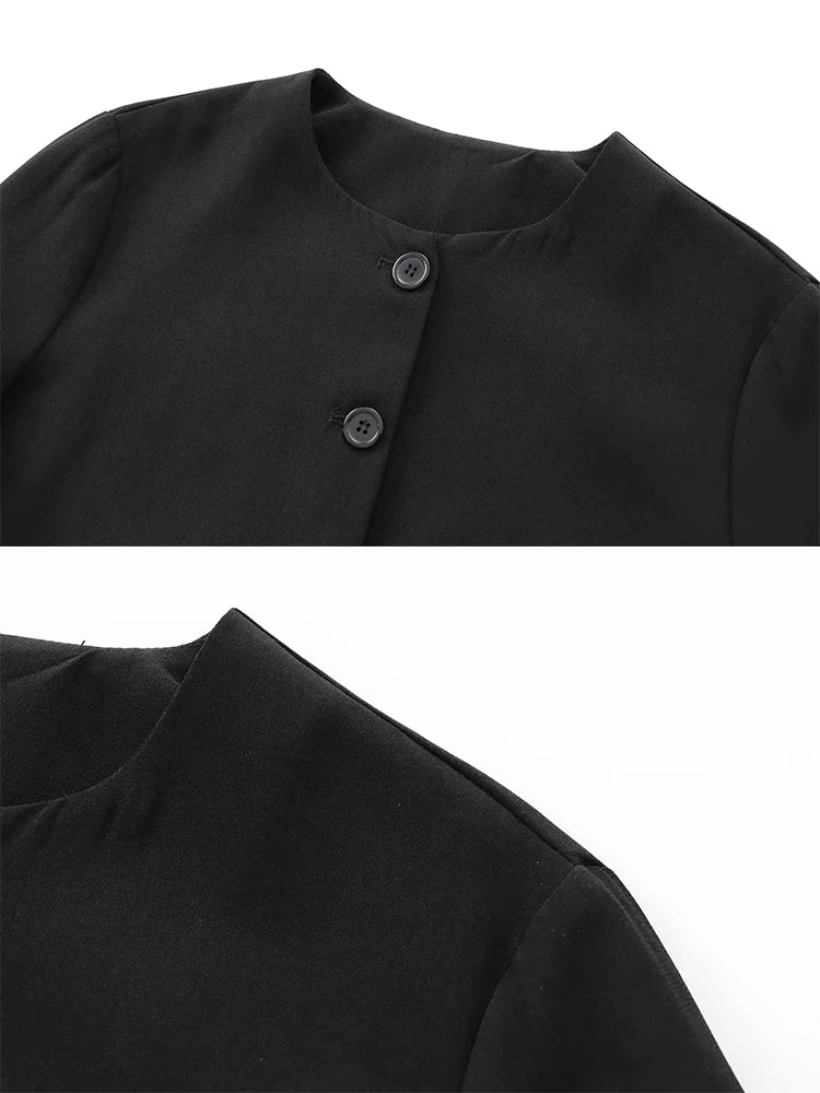 Foridol Solid O-neck Single Breasted Black Blazer Coat Women Autumn Winter Short Jacket Office Lady Vintage Buttons Veste