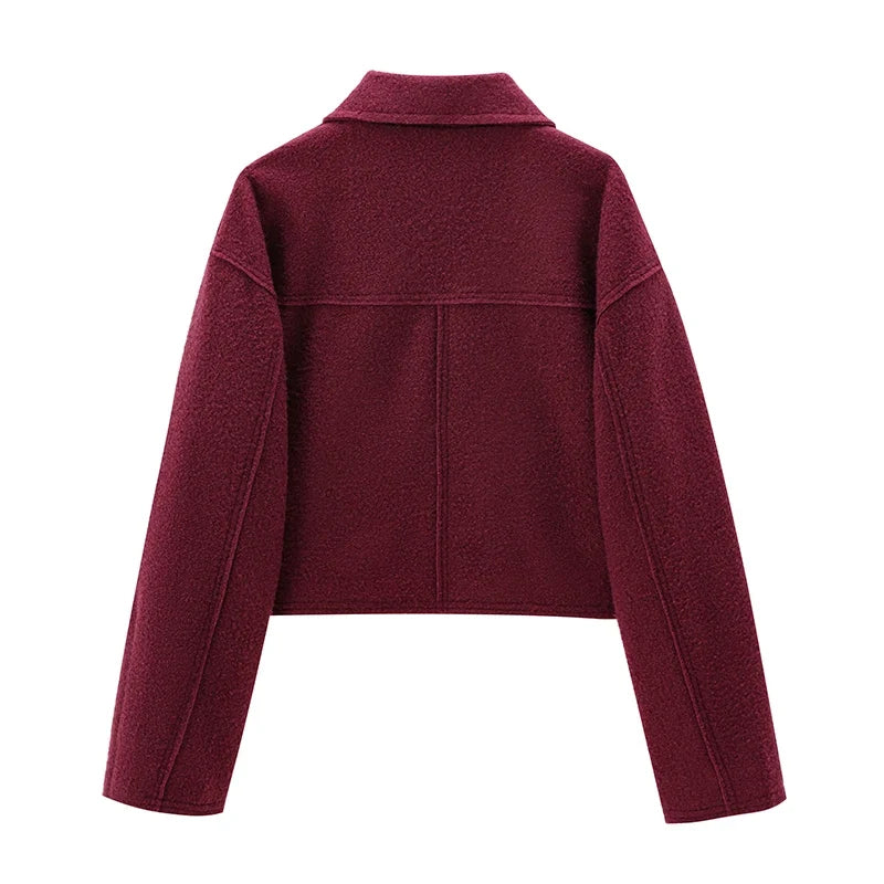 Foridol Autumn Winter Thick Burgundy Coat Jacket Women Zip Closure Turn Down Collar Short Jacket Veste Casual Angola Red Coat