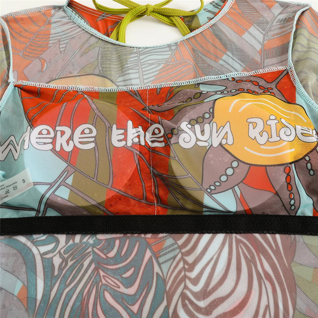 S - XXL Printed Long Sleeve With Sarong One Piece Swimsuit Women Swimwear Female Flowers Padded Bather Bathing Suit Swim V7181