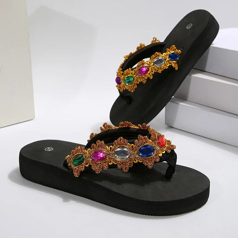 Luxury Colorful Rhinestone Flip Flops Women Fashion Weightlight Flat Slippers Woman Outdoor Non Slip Clip Toe Slides Female
