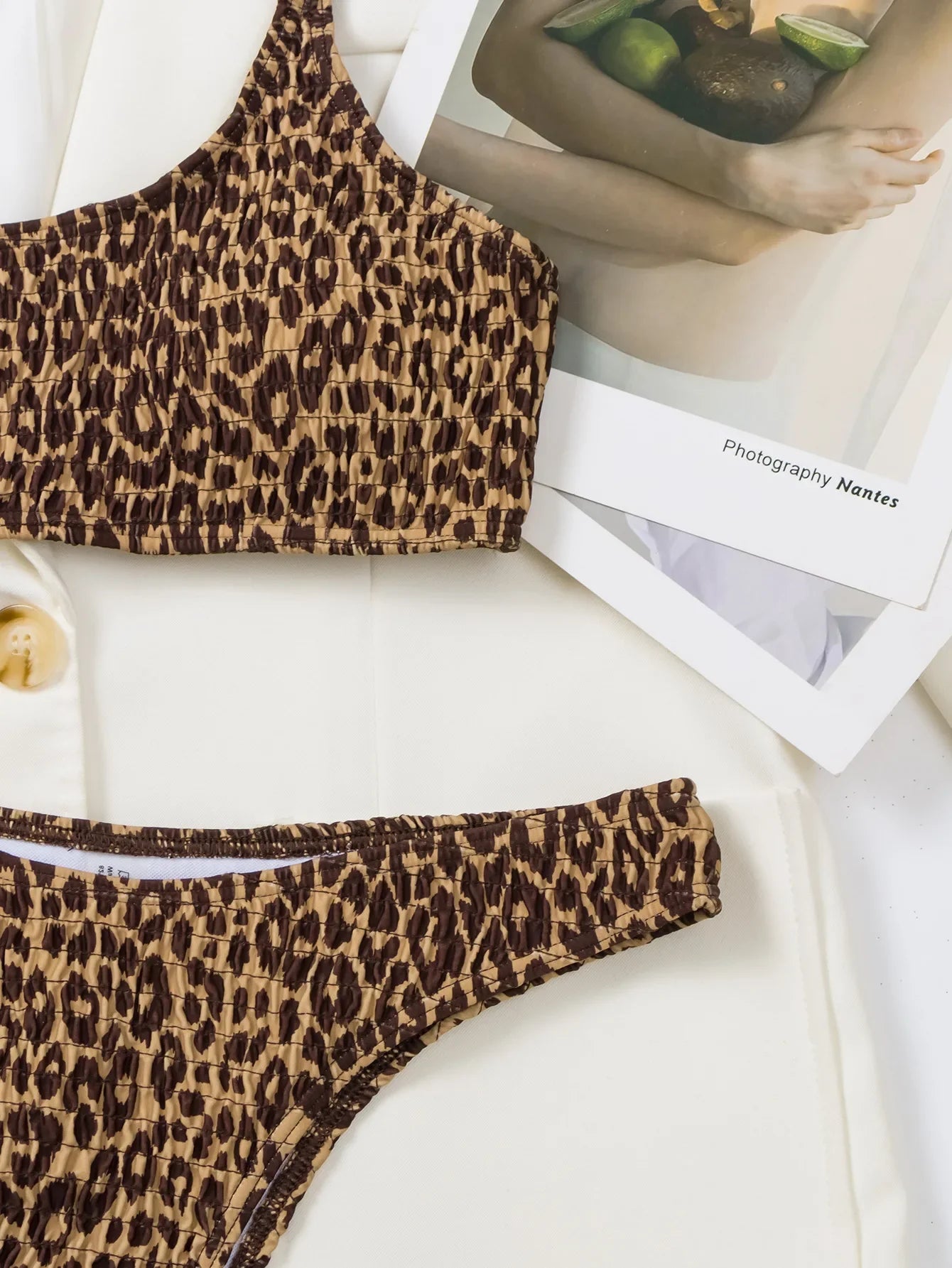 DEKA Leopard Bikinis Set Woman Wrinkled Bandeau Two Pieces Thong Swimsuits Beachwear Bathing Suit Print Swimwear Biquini