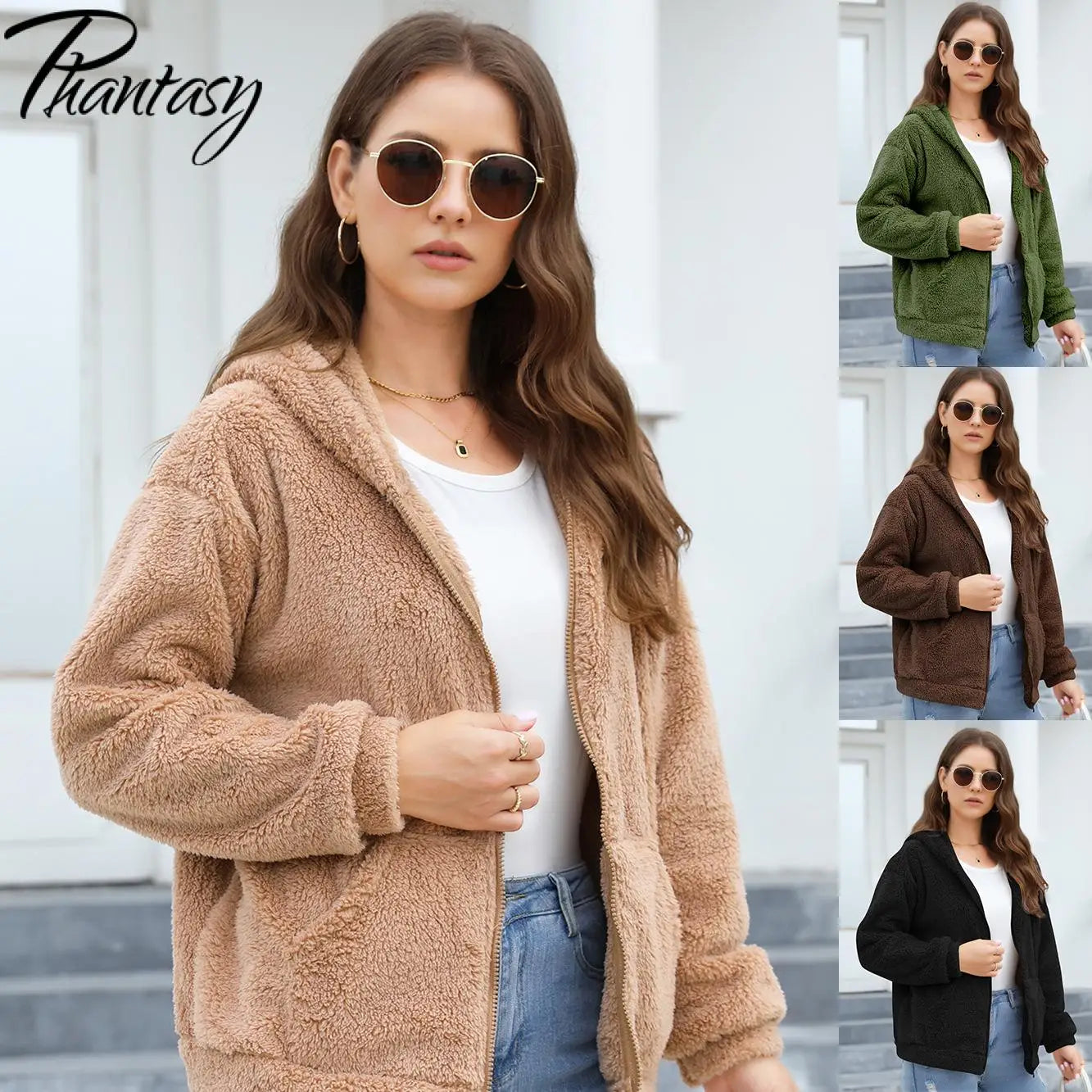Phantasy Woman Hooded Fleece Coat Womens Casual Jacket Soft Heavy Autumn Winter Solid Hooded Jacket Ladies Outwear Overcoat