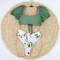 2026 Sexy Bikini Women Push Up Swimwear Swimsuit Leaf Sunflower Print High Waist Bowknot Bubble Sleeves Bikinis Set Bathing Suit