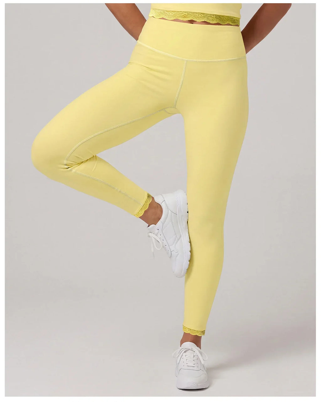 Fake Two Piece Tank Top Yoga Sets Women Lace V Neck Sports Vest Fitness Suit Hip Lifting High Waist Leggings Workout Clothes
