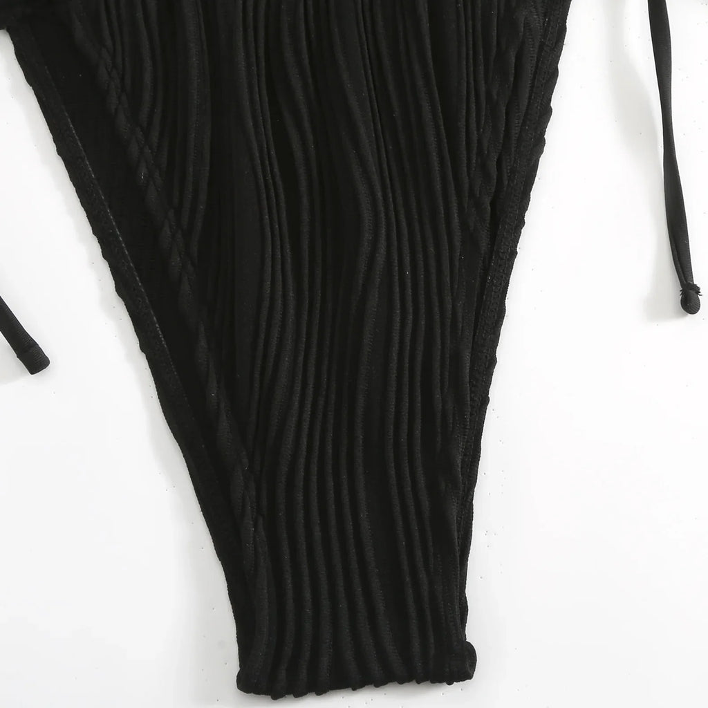 Deep V Neck Halter Wrinkled Female Swimwear One Piece Swimsuit Women Backless Monokini High Cut Bather Bathing Suit Swim Lady