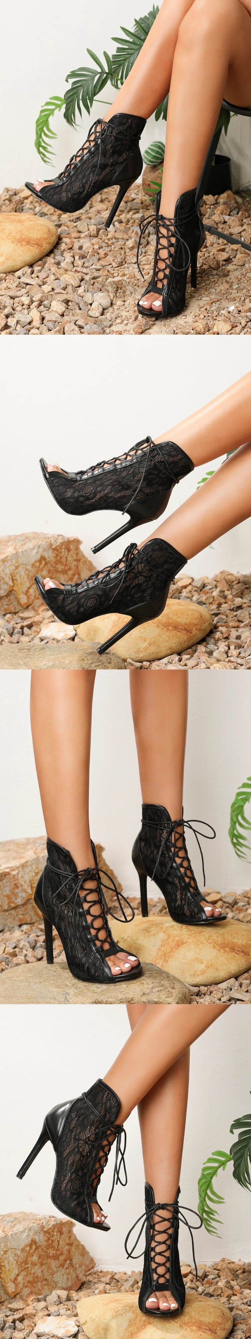 New Big Size 42 Sexy Thin High Heels Cross-tied Gladiator Sandals Women Elegant Black Dancing Party Shoes Stiletto Ankle Booties