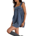 Summer Mini Plaid Print A line Dress for Women Sleeveless Ruffle Trim Square Neck Loose Fitting Cami Dress With Pocket