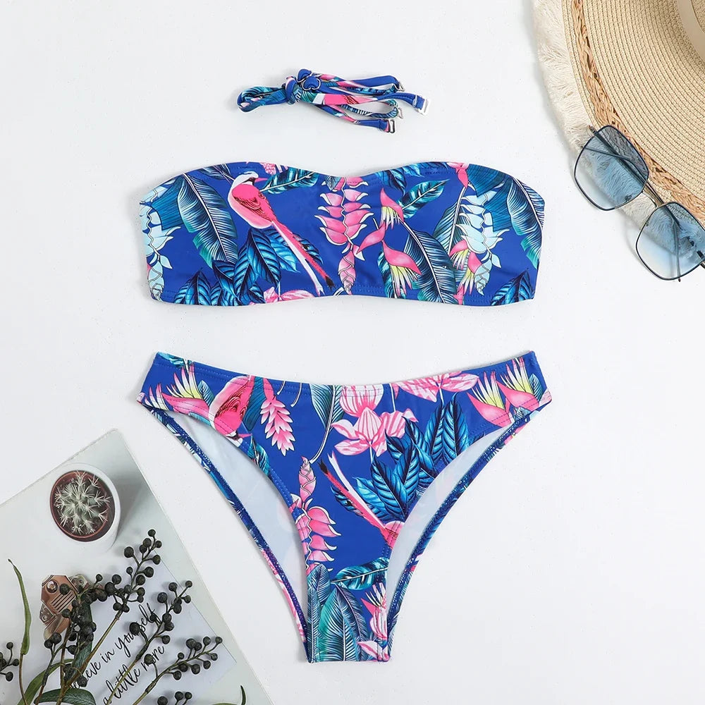 2025 Print Strapless Two Piece Bikini Set Women Swimwear Female Swimsuit Bathers Bathing Swimming Suit Beachwear Summer