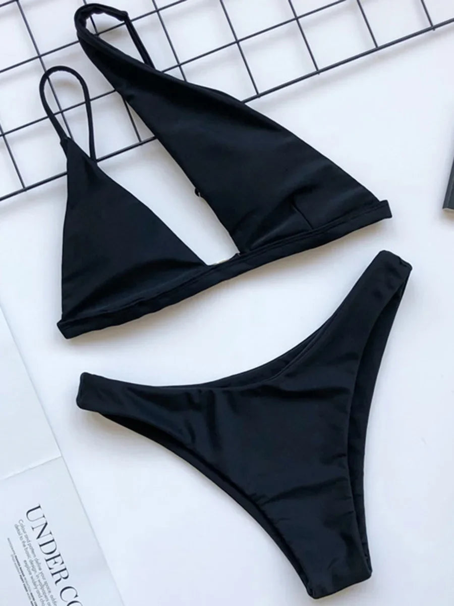 2026 Asymmetric One Shoulder Bikini Women Swimsuit Female Swimwear Two Pieces Bikini Set Hollow Out Bathing Suit Swim Beachwear