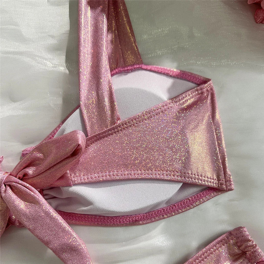U Shaped Glitter Sparkling Shiny Bikini Female Swimsuit Two-Pieces Bikini Set Women Swimwear Brazilian Bathing Suit Bather V7564
