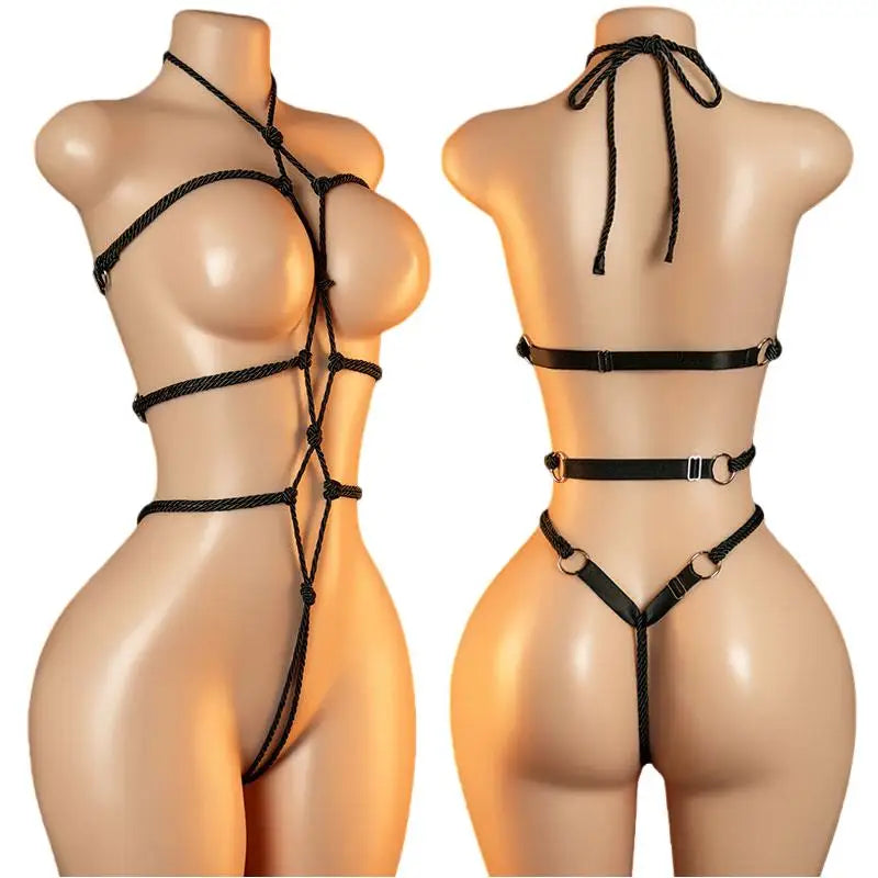 Women's Sexy Lingerie Erotic Backless Hanging Neck SM Bodysuit  See Through Bra Lingerie Set Cosplay Hot Ultra-Thin Body Suit