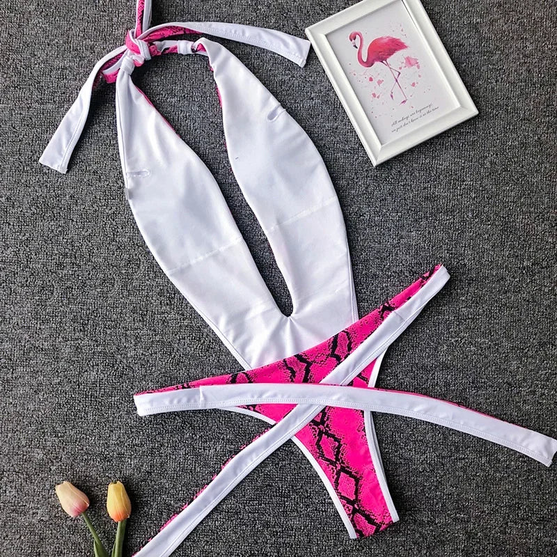 2025 Deep V Female Halter Swimwear One Piece Swimsuit Women Backless Monokini High Cut Wrap Around Bathing Suit Swim Bodysuit