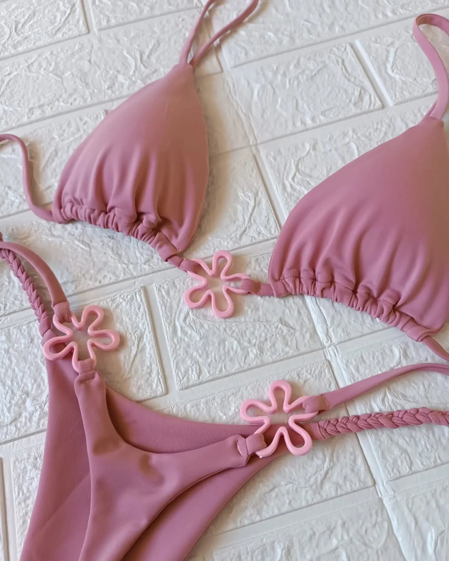 2025 Halter Bikinis Women Swimsuit New Sexy Swimwear Floral Brazilian Bikini Set Micro Biquini Female Cute Solid Beachwear