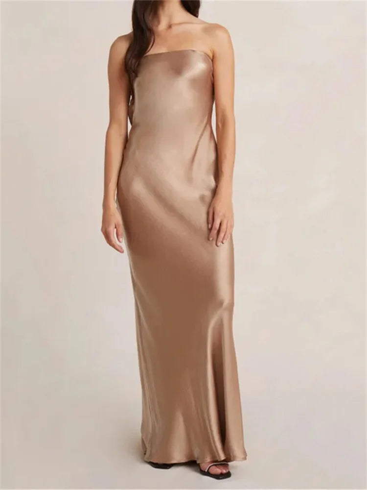 Women Evening Party Long Dress Backless Cut Out Strapless Straight Dress Summer Sexy Elegant Dresses