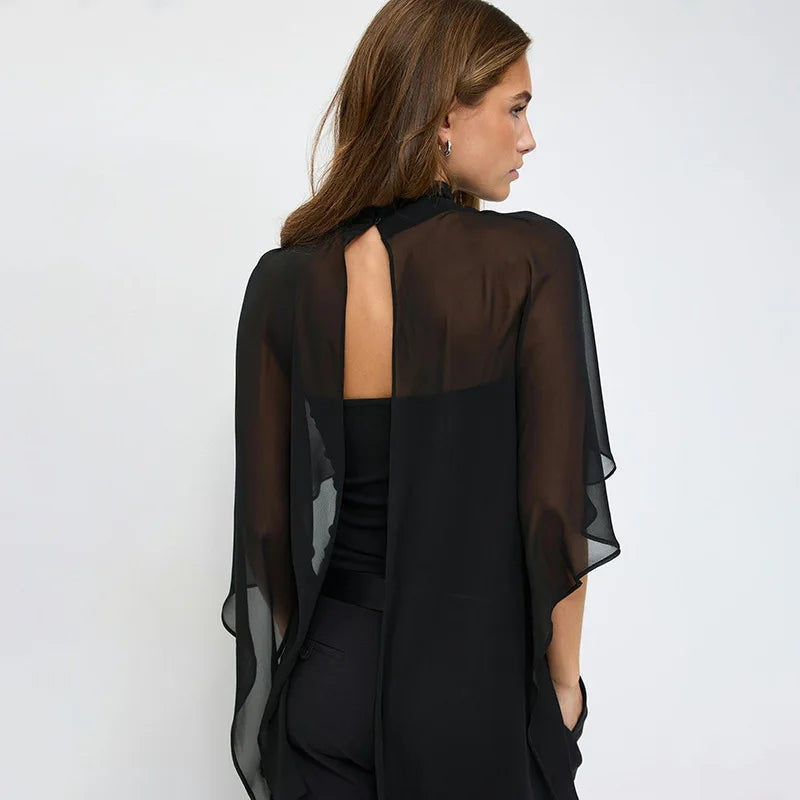 FDYOUI Woman Black Corset with Cover-ups 2-piece Sets Chic Sexy Hollow Out Evening Party Tops Female Blouses Shirts High Street