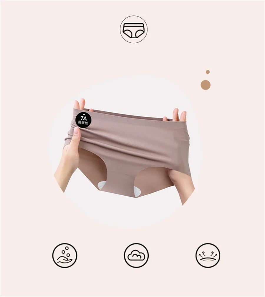 5PCS Seamless Mulberry Silk Underwear Ultral Thin Women's Panties Sexy High Elastic Invisible Briefs Soft Underpants Lingerie