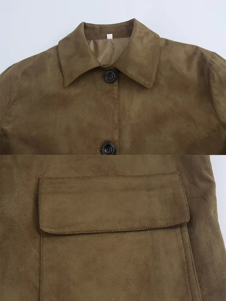 Foridol Casual Brown Jacket Women Autumn Winter Loose Short Buttons Coat Suede New Fashion Jacket Femme Veste
