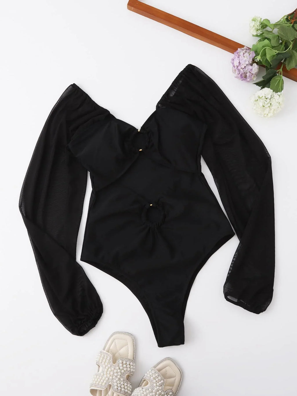 2026 Black Swimsuit One Piece Solid Long Sleeve Swimwear Women Bathing Suit Female Padded Swimming Summer Beachwear Bodysuit