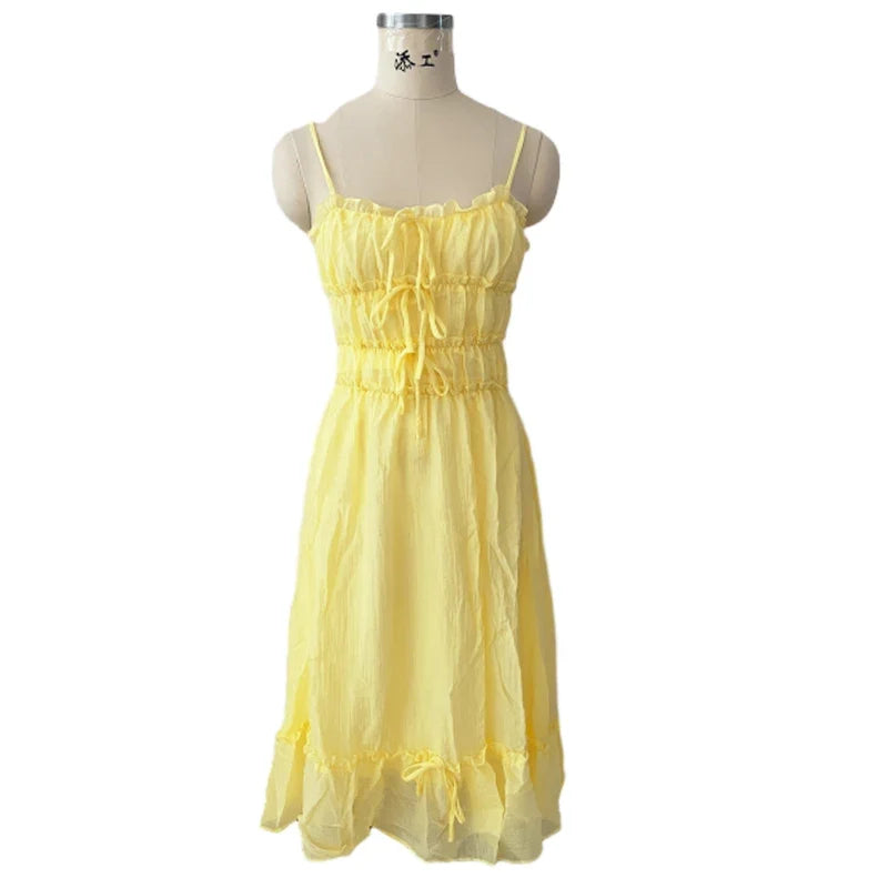 Foridol Spaghetti Strap White Sundress Flounced Edge Women's Dress Summer Beach Style Maxi Dress Bowknot Boho Vestidos 2025
