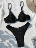 Shiny Sparkling Underwired V-bar Bikini Female Swimsuit Women Swimwear Two-pieces Bikini Set Smocked Bather Bathing Suit Swim