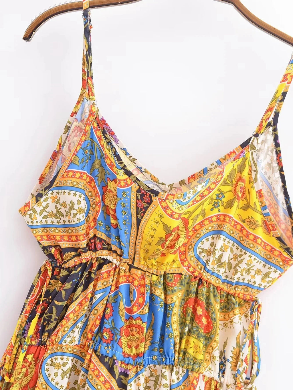 Paisley Print Bohemian Wide Leg Long Pants Jumpsuit Women Summer New Overalls Spaghetti Strap Loose Casual Boho Jumpsuit Tassel
