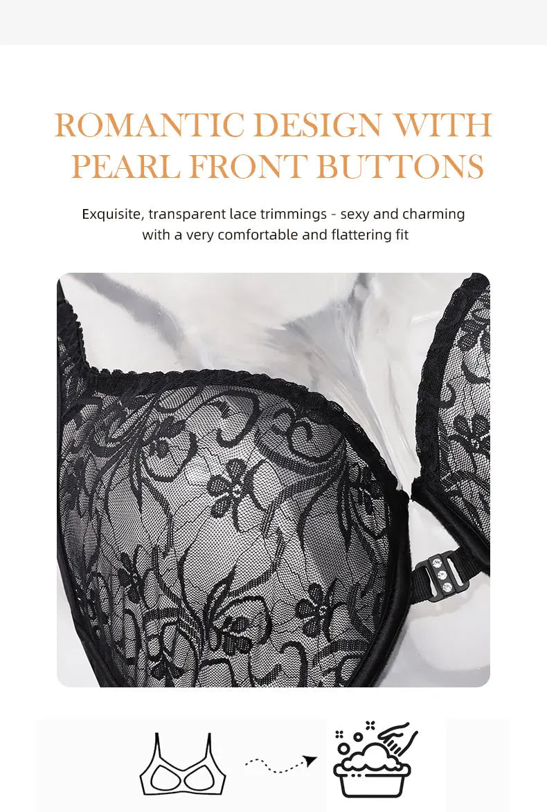 3-Piece Plus Size Lingerie With Lace Front Buttons For Women Brassiere  Adjustable Underwear Comfort And Breathability Bra